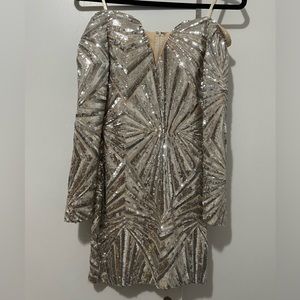 short long sleeve silver dress
